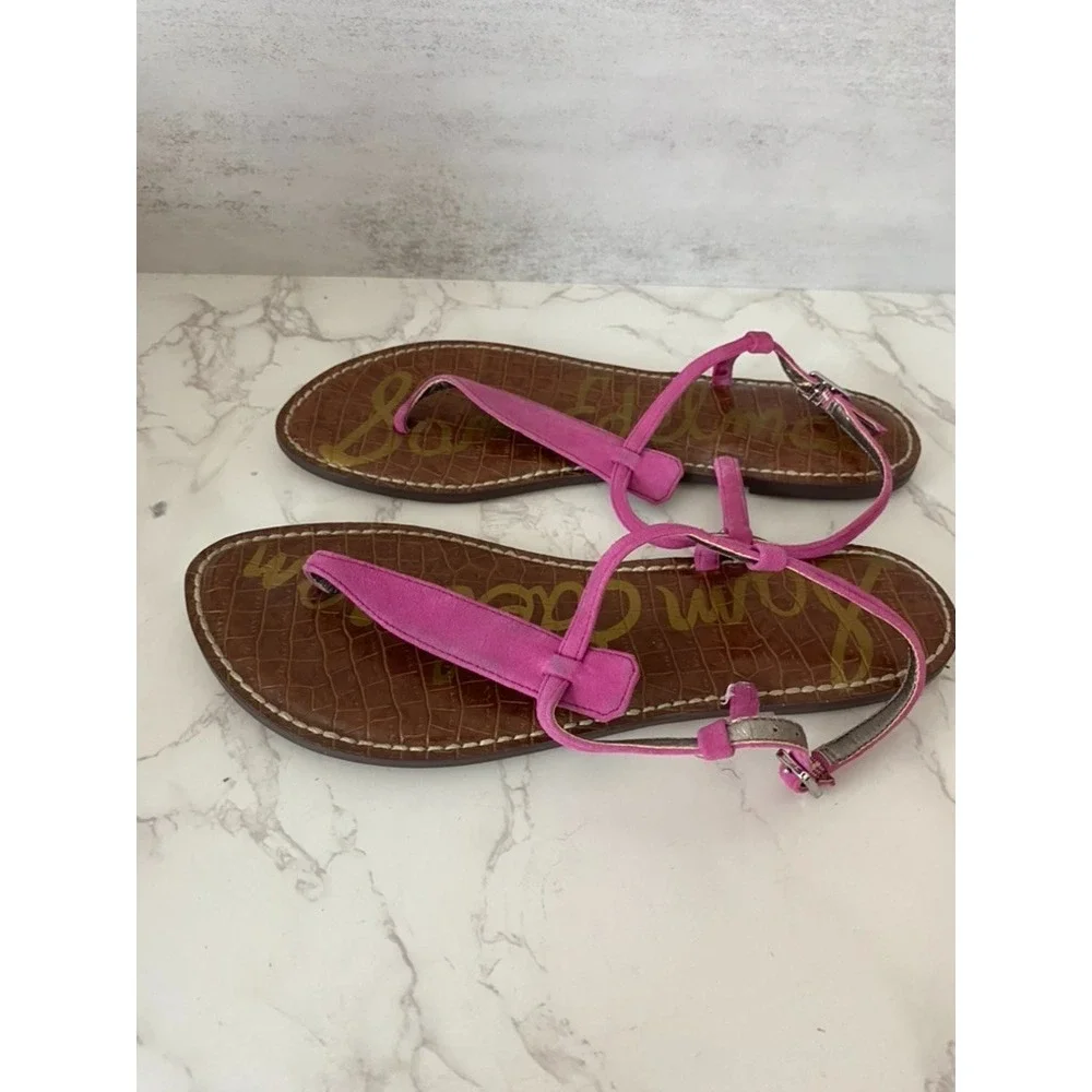 Sam Edelman Gigi Thong Sandal Sz 10 Pink Suede Ankle Buckle Boho Beachy Resort